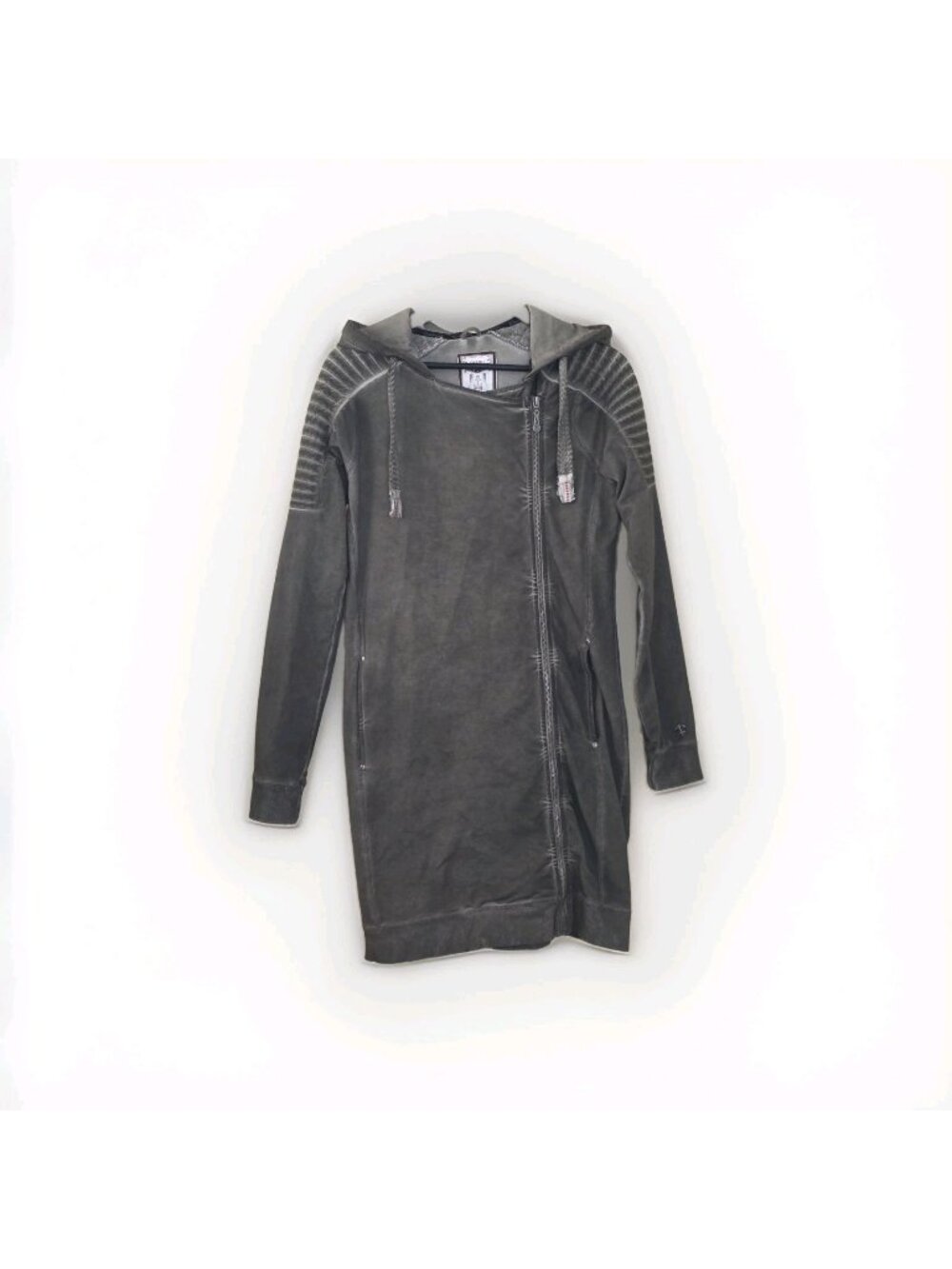 DreiMaster Moto Hoodie Tunic S Gray Mineral Wash Asymmetric Zip  LonglineGrunge